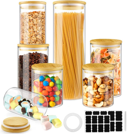 Vorratsdosen Glas 7er Set (Total 6.5L) Grosse Glasbehälter Gewürzgläser für Küche Lebensmittel Lagerung, Vorratsgläser set aus Borosilikatglas