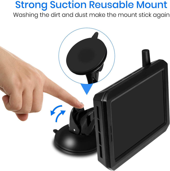 W7 Kabellos Digital Rückfahrkamera Set mit 5“(12.7cm) LCD-Monitor mit Antenne, eingebautem Funksender, Wireless Einparkhilfe,Wasserdicht IP68 Backup Rückfahrkamera, Nachtsicht für SUV,Van,KfZ