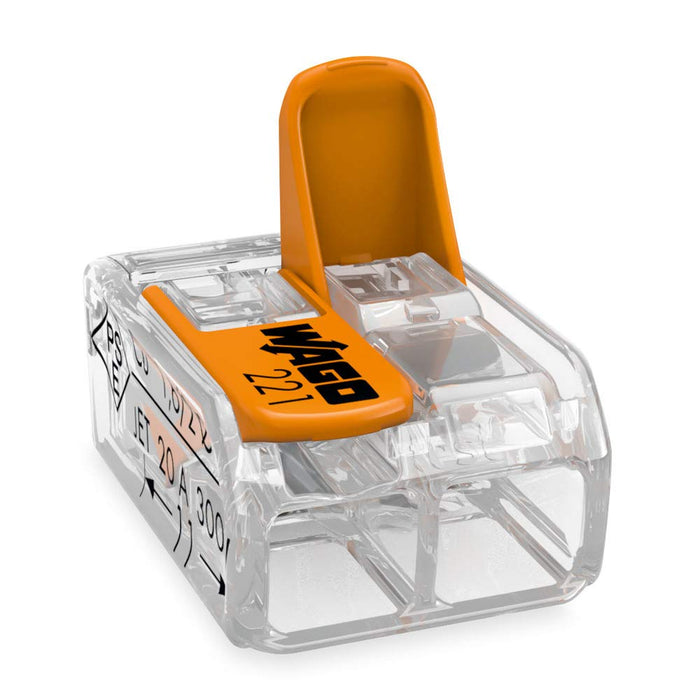 WAGO Klemme, 2-Leiter (100 Stück), 4 mm², Verbindungsklemme mit Hebel, Transaprent