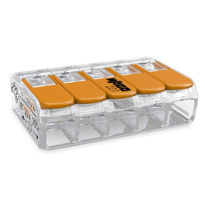 WAGO Klemme, 5-Leiter, 4 mm², Verbindungsklemme mit Hebel, 221-415 (25 Stück), Transaprent