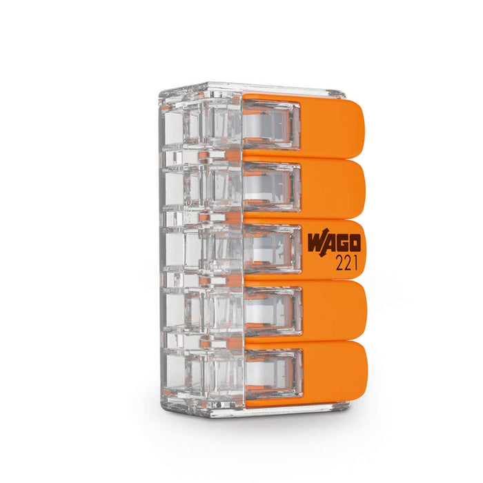 WAGO Klemme, 5-Leiter, 4 mm², Verbindungsklemme mit Hebel, 221-415 (25 Stück), Transaprent