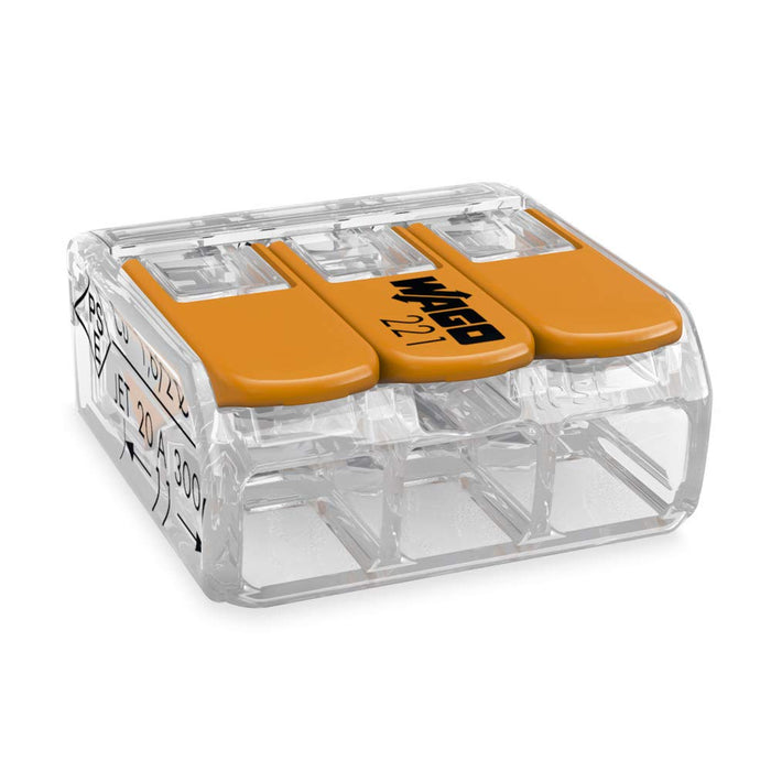 WAGO® Klemme (50 Stück), 3-Leiter, 4 mm², Verbindungsklemmen mit Hebel