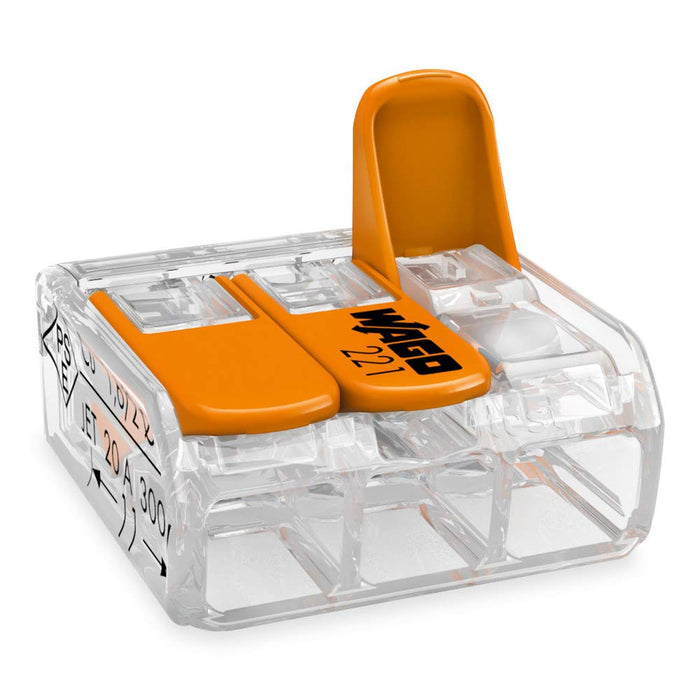 WAGO® Klemme (50 Stück), 3-Leiter, 4 mm², Verbindungsklemmen mit Hebel