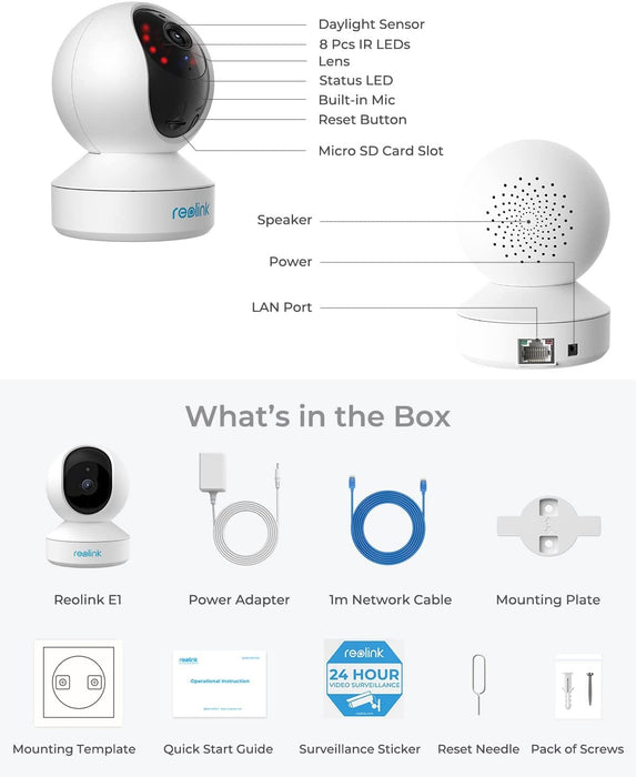 WLAN IP Kamera Indoor Schwenkbar, Überwachungskamera Innen Handy 3MP HD mit 2,4 GHz WLAN, 355° Schwenk- / 50° Neigung, Zwei-Wege-Audio