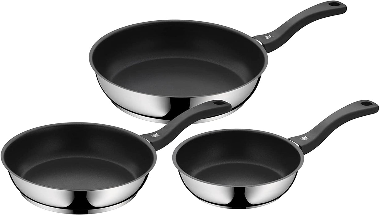 WMF Devil Pfannenset 3-teilig, Silber, Bratpfanne 24, 20, 28 cm, Induktion, Cromargan Edelstahl beschichtet, Kunststoffgriff, 50 x 30 x 20 cm