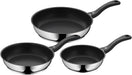 WMF Devil Pfannenset 3-teilig, Silber, Bratpfanne 24, 20, 28 cm, Induktion, Cromargan Edelstahl beschichtet, Kunststoffgriff, 50 x 30 x 20 cm