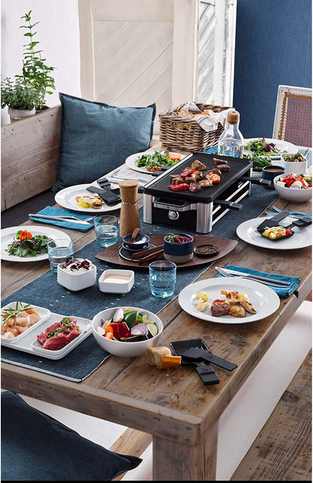WMF Raclette Grill mit Pfännchen und Schiebern, Raclette 8 Personen, 15 W, edelstahl matt