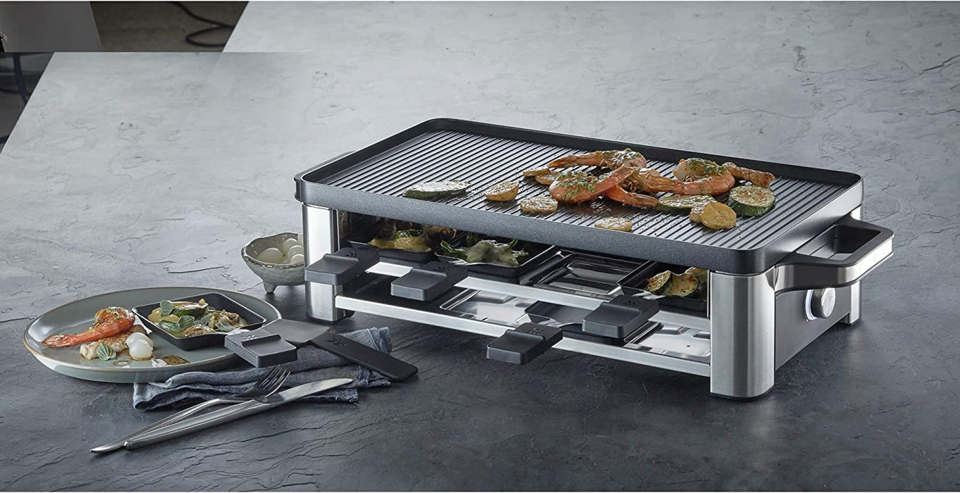WMF Raclette Grill mit Pfännchen und Schiebern, Raclette 8 Personen, 15 W, edelstahl matt