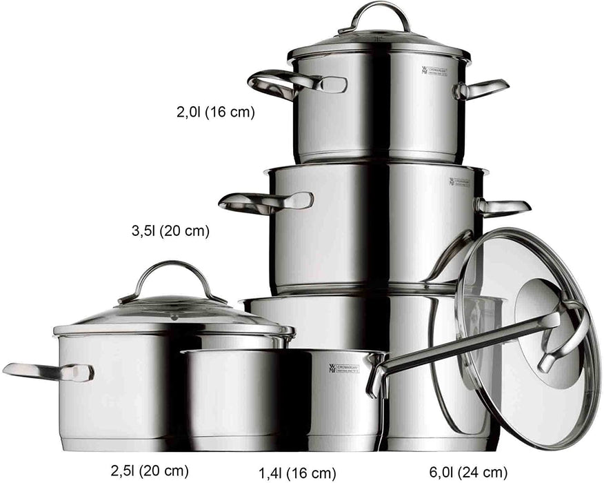 WMF Provence Plus Topfset Induktion 5-teilig, Kochtopf Set mit Glasdeckel, Cromargan Edelstahl poliert, Töpfe Set unbeschichtet