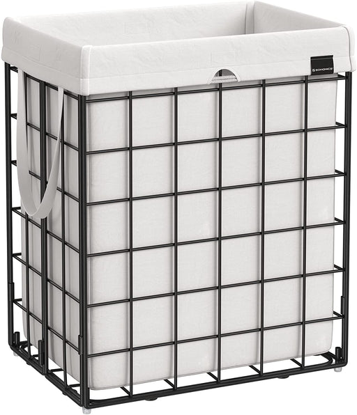 Wäschekorb 90L, faltbarer Wäschesammler, abnehmbarer und waschbarer Wäschesack, Metalldrahtgestell, für Schlafzimmer, Bad, Waschküche, schwarz-weiß