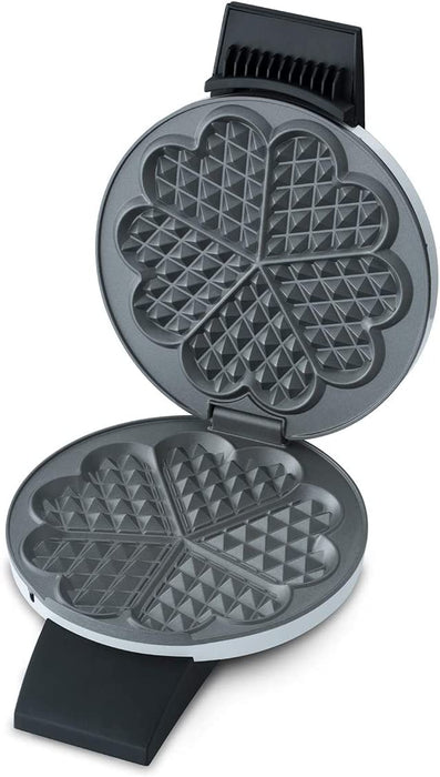 Waffeleisen für klassische Herzwaffeln, 930 W, Waffelgröße 15,5 cm, stufenlos wählbarer Bräunungsgrad, weiß, Metall
