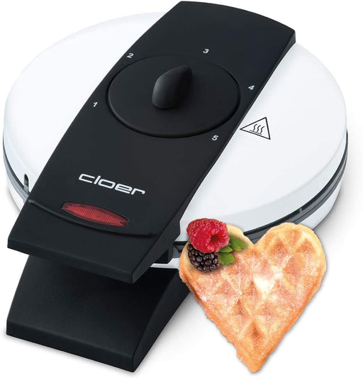 Waffeleisen für klassische Herzwaffeln, 930 W, Waffelgröße 15,5 cm, stufenlos wählbarer Bräunungsgrad, weiß, Metall