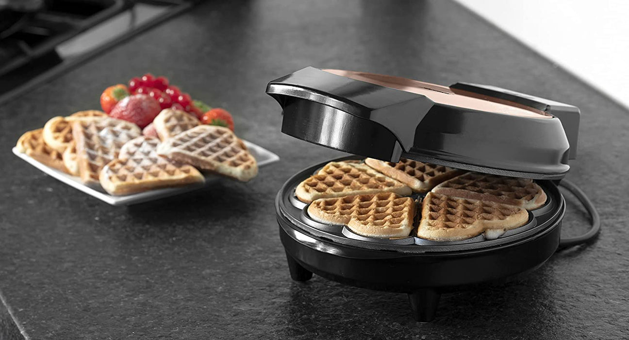 Waffeleisen für klassische Herzwaffeln, Waffelautomat mit Antihaftbeschichtung für Waffeln in Herzform, 700 Watt, Farbe Kupfer