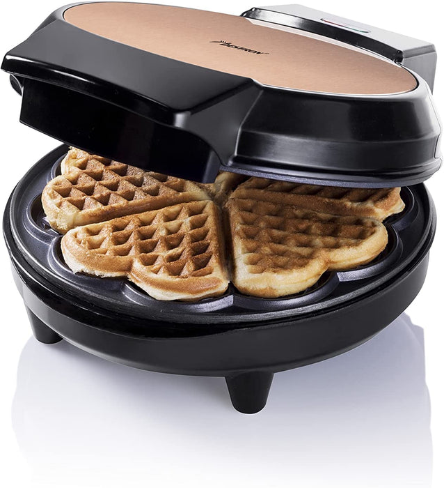 Waffeleisen für klassische Herzwaffeln, Waffelautomat mit Antihaftbeschichtung für Waffeln in Herzform, 700 Watt, Farbe Kupfer