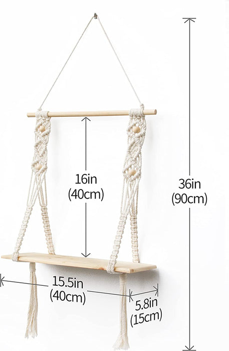 Wandregal Holz Regal Wand Boho Deko Hängeregal Makramee Wanddeko Balkon Badezimmer Wohnzimmer Handgewebte Schweberegal