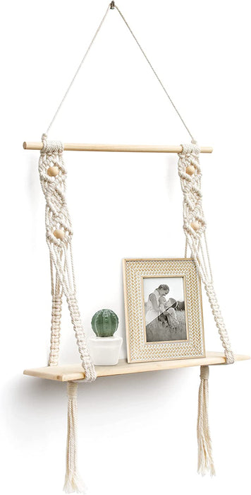 Wandregal Holz Regal Wand Boho Deko Hängeregal Makramee Wanddeko Balkon Badezimmer Wohnzimmer Handgewebte Schweberegal