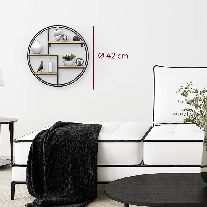 Wandregal Rund - Regal Wand mit 4 Böden - Wandregal Holz & Geschweißtes Extradickes Metall - Wanddeko Wohnzimmer Industrieller Stil - Wandregal 