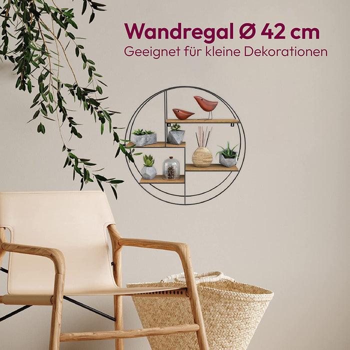 Wandregal Rund - Regal Wand mit 4 Böden - Wandregal Holz & Geschweißtes Extradickes Metall - Wanddeko Wohnzimmer Industrieller Stil - Wandregal 