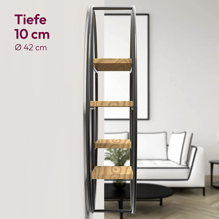 Wandregal Rund - Regal Wand mit 4 Böden - Wandregal Holz & Geschweißtes Extradickes Metall - Wanddeko Wohnzimmer Industrieller Stil - Wandregal 