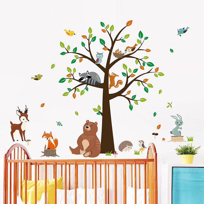 Wandtattoo Baum Waldtiere Wandaufkleber Bär Hirsch Fuchs Wandsticker Kinderzimmer Babyzimmer Schlafzimmer Wanddeko