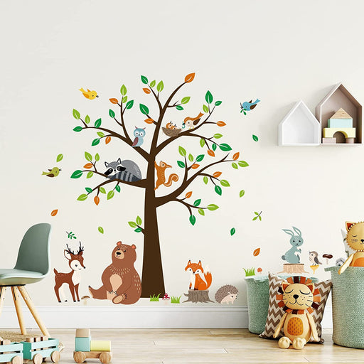 Wandtattoo Baum Waldtiere Wandaufkleber Bär Hirsch Fuchs Wandsticker Kinderzimmer Babyzimmer Schlafzimmer Wanddeko