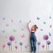 Wandtattoo Löwenzahn,Lila Wandsticker Kinderzimmer,Wandtattoo Pusteblume für Wohnzimmer,Bunt Schmetterling und Blumen Pflanzen Wandaufkleber 