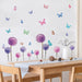 Wandtattoo Löwenzahn,Lila Wandsticker Kinderzimmer,Wandtattoo Pusteblume für Wohnzimmer,Bunt Schmetterling und Blumen Pflanzen Wandaufkleber 