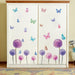 Wandtattoo Löwenzahn,Lila Wandsticker Kinderzimmer,Wandtattoo Pusteblume für Wohnzimmer,Bunt Schmetterling und Blumen Pflanzen Wandaufkleber 