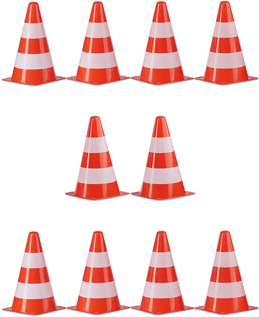 Warnkegel 10er Set, stapelbar, Verkehrshütchen, Schnürbeutel, Markierungshütchen, Pylonen, 22 cm, orange/weiß