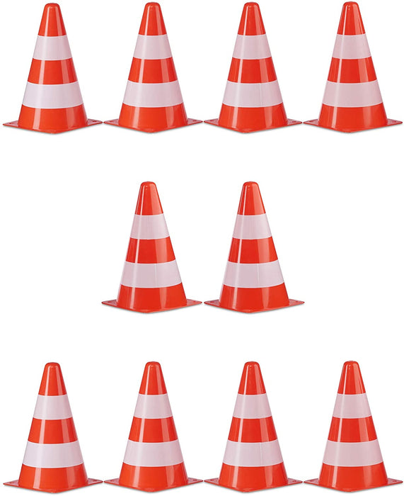 Warnkegel 10er Set, stapelbar, Verkehrshütchen, Schnürbeutel, Markierungshütchen, Pylonen, 22 cm, orange/weiß