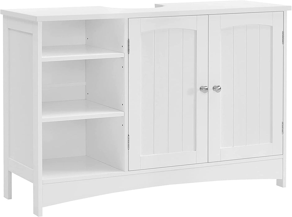 Waschbeckenunterschrank, Unterschrank, Badezimmerschrank, 90 x 30 x 60 cm, 2 Türen, offene Fächer, höhenverstellbare Ablagen, weiß