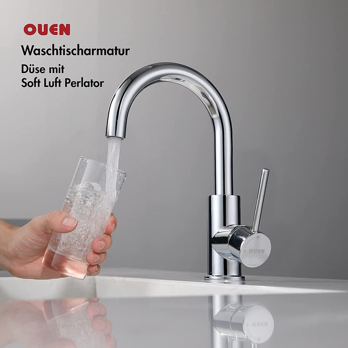 Wasserhahn Küche, OUEN Küche Armatur für Einzel Waschbecken, Chrom 360°Drehbare Mischbatterie für Küche oder Bar Wasserhähne, Einzelnes Loch