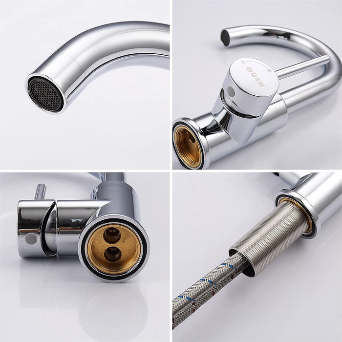 Wasserhahn Küche, OUEN Küche Armatur für Einzel Waschbecken, Chrom 360°Drehbare Mischbatterie für Küche oder Bar Wasserhähne, Einzelnes Loch