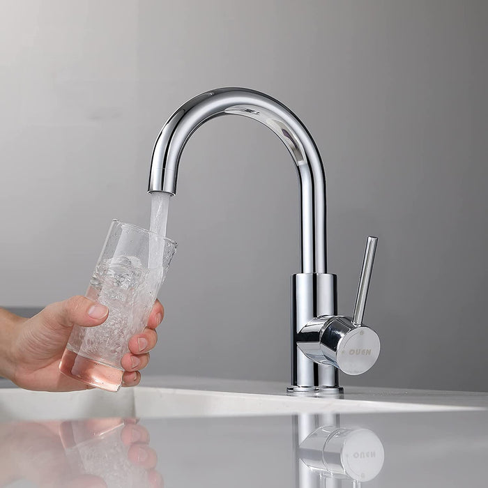 Wasserhahn Küche, OUEN Küche Armatur für Einzel Waschbecken, Chrom 360°Drehbare Mischbatterie für Küche oder Bar Wasserhähne, Einzelnes Loch