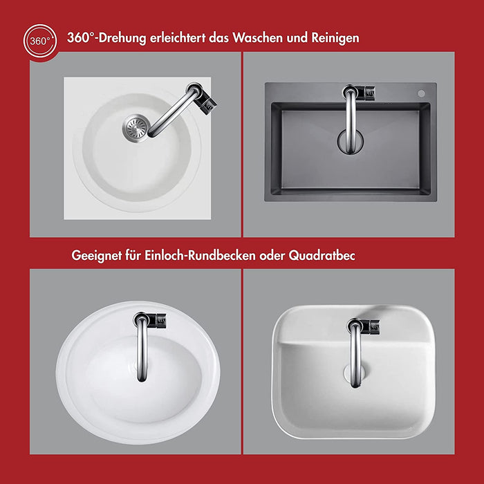 Wasserhahn Küche, OUEN Küche Armatur für Einzel Waschbecken, Chrom 360°Drehbare Mischbatterie für Küche oder Bar Wasserhähne, Einzelnes Loch