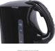 Wasserkocher, Füllmenge bis zu 1.7 Liter, Edelstahlheizelement, herausnehmbarer Kalkfilter, 2200 Watt, 2 außenliegende Wasserstandsanzeigen, Schwarz