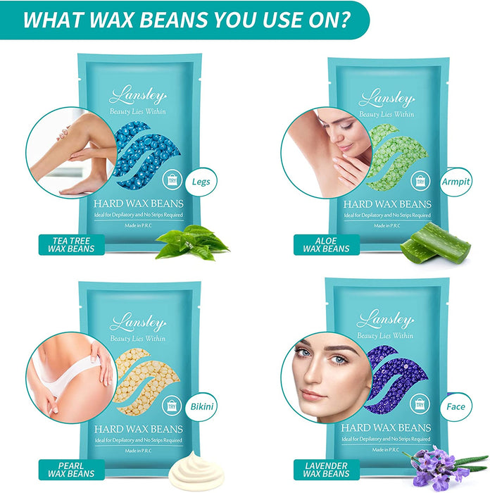 Waxing Set Professionelle, Wachswärmer Wachs Haarentfernung mit 400g Waxing Perlen, 20 Holzspateln und 2 Flasche Pflegespray, für Gesicht, Achseln...