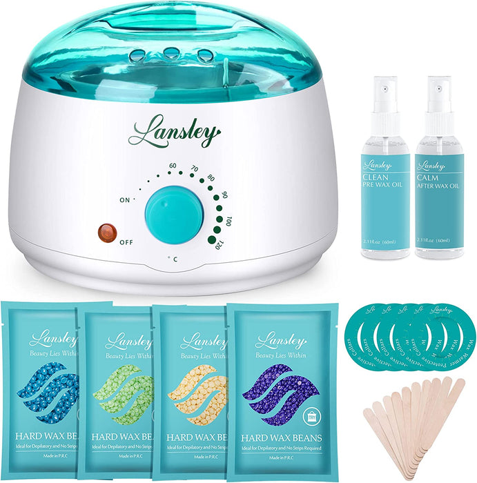 Waxing Set Professionelle, Wachswärmer Wachs Haarentfernung mit 400g Waxing Perlen, 20 Holzspateln und 2 Flasche Pflegespray, für Gesicht, Achseln...