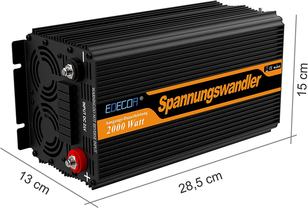 Wechselrichter 2000w Spannungswandler 24v 230v Wechselrichter modifizierte Sinus 24v 220v LCD mit Fernbedienung und Zwei USB-Ports …