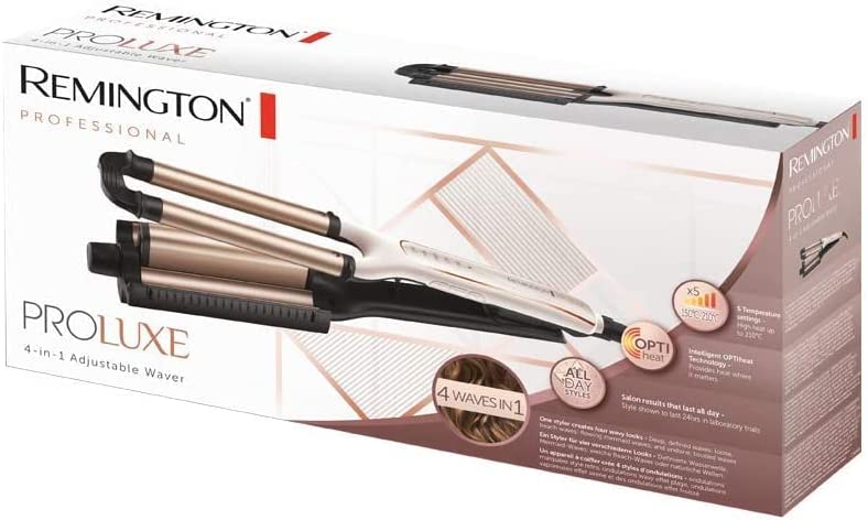 Welleneisen ProLuxe 4-in-1 Lockenstab [Testsieger]: Beach Waves, natürlich Wellen, Wasserwellen, Mermaid-Waves (Dig. Display, Temperatureinstellung)