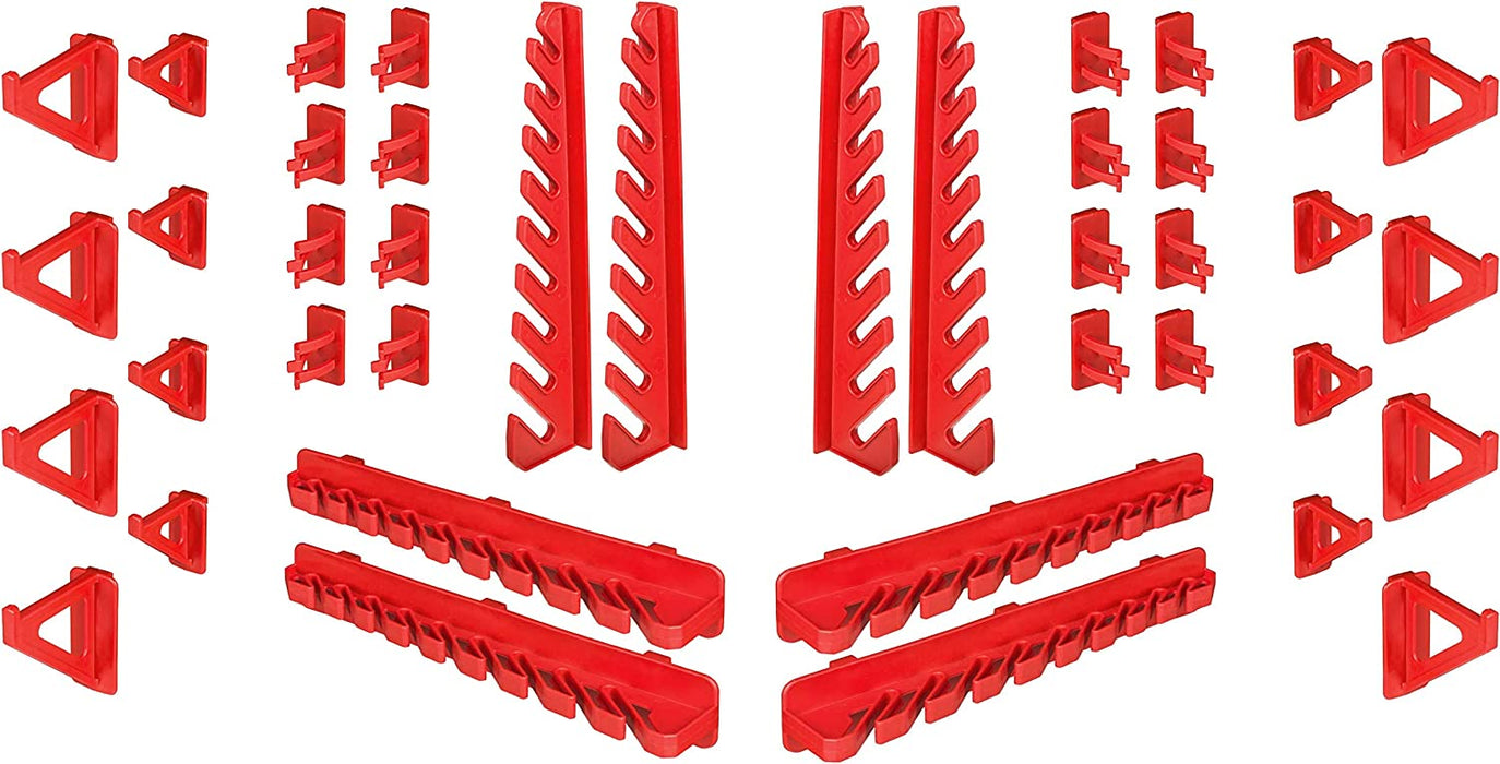 Werkstattregal Lagersystem - 1152 x 780 mm - Wandregal mit Stapelboxen Werkzeughalter - Schüttenregal Wandplatten Extra Starke (Blau/Rot/Schwarz)