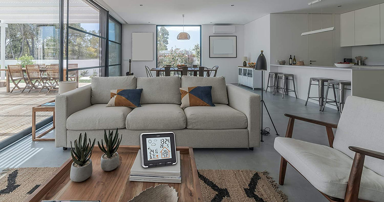 Wetterstation mit Funk, inkl Aussensensor, Hintergrundbeleuchtung, Aussen-und Innentemperatur, schwarz