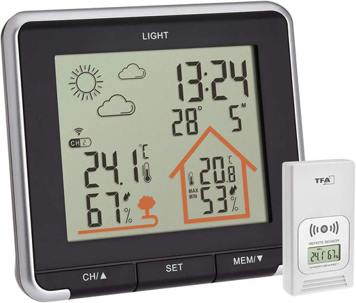 Wetterstation mit Funk, inkl Aussensensor, Hintergrundbeleuchtung, Aussen-und Innentemperatur, schwarz