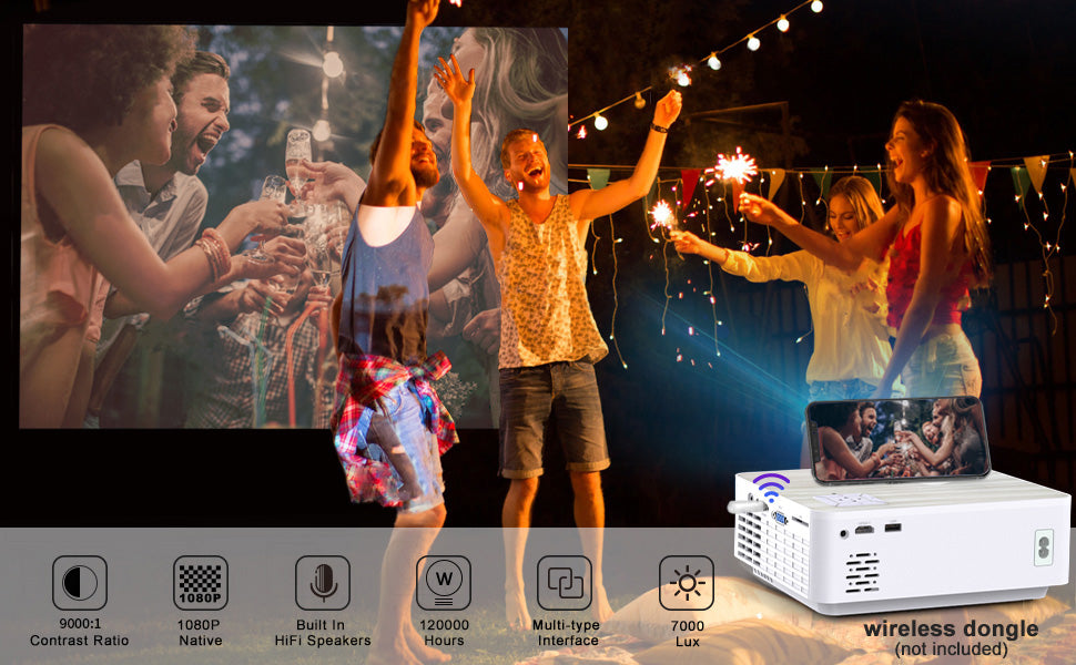 Mini Beamer, Native 720P Heimkino Beamer Unterstützt 1080P Full HD, 4500 Lumen Video Beamer mit 240'' Display, 60000 Stunden LED Projektor 