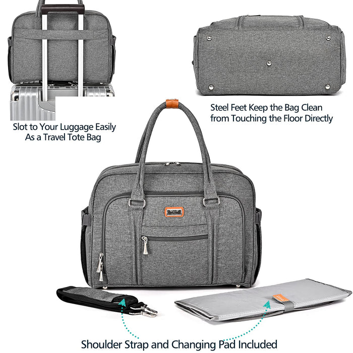 Wickeltasche, Wickeltaschen für Mama und Papa, mit Wickelauflage und isolierten Taschen, umwandelbare Reisetasche Messenger, Dunkelgrau