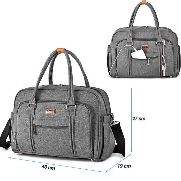 Wickeltasche, Wickeltaschen für Mama und Papa, mit Wickelauflage und isolierten Taschen, umwandelbare Reisetasche Messenger, Dunkelgrau