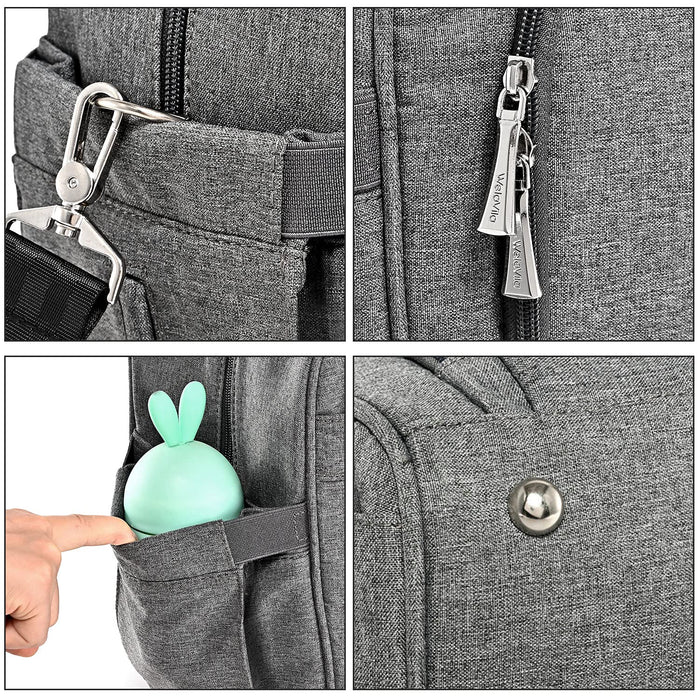 Wickeltasche, Wickeltaschen für Mama und Papa, mit Wickelauflage und isolierten Taschen, umwandelbare Reisetasche Messenger, Dunkelgrau