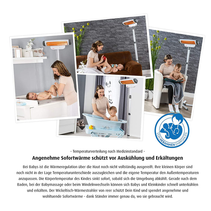 Wickeltischstrahler FeelWell 2in1, Standheizstrahler und Wandmontage, 2 Heizstufen, Timer, Kippsicherung, geprüft nach Medizinstandard, 1 Stück