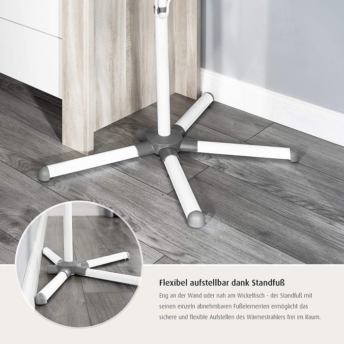 Wickeltischstrahler FeelWell 2in1, Standheizstrahler und Wandmontage, 2 Heizstufen, Timer, Kippsicherung, geprüft nach Medizinstandard, 1 Stück