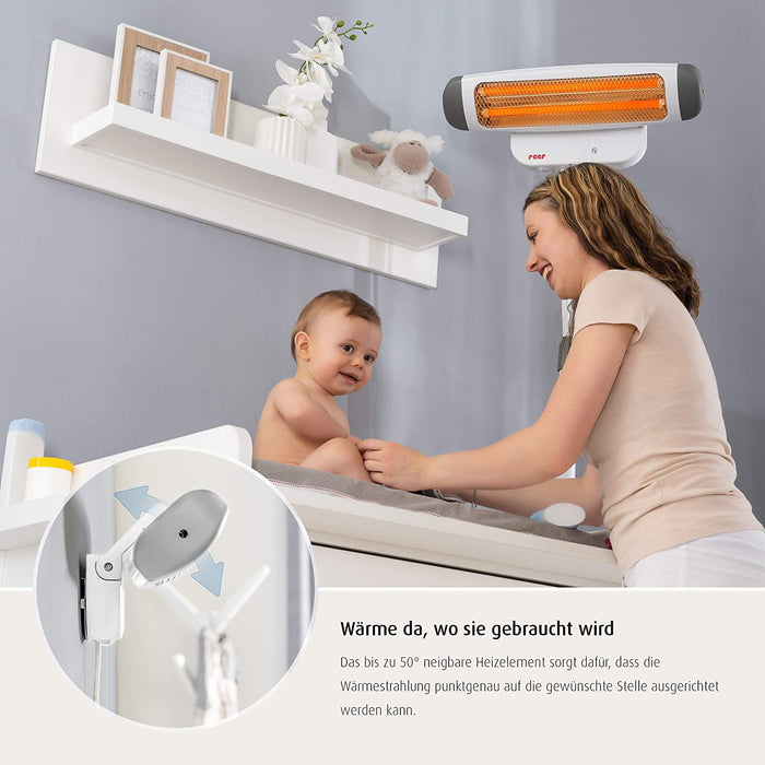 Wickeltischstrahler FeelWell 2in1, Standheizstrahler und Wandmontage, 2 Heizstufen, Timer, Kippsicherung, geprüft nach Medizinstandard, 1 Stück
